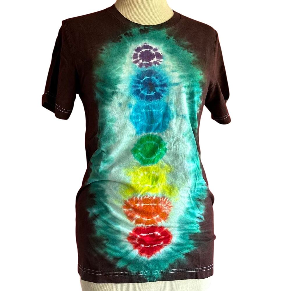 Mens Shirt Size Small Brown Tie Dye Chakra Rainbow Hippie Festival Burning Man